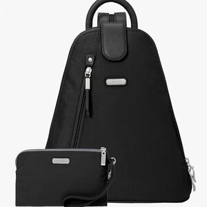 Baggallini Black Sling Backpack Bundle with RFID Wristlet